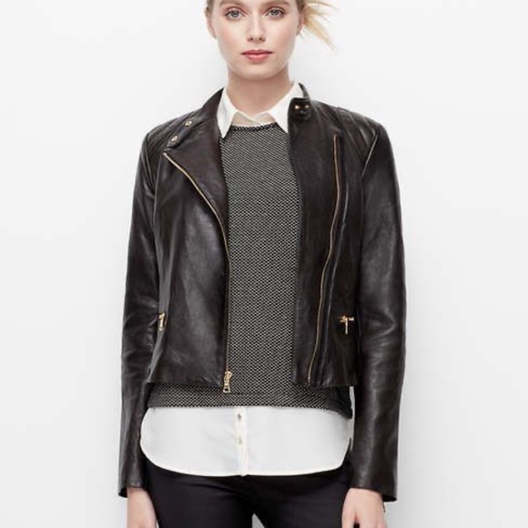 Ann Taylor 100% Genuine Leather Gray Moto Jacket buttery real leather - Picture 3 of 16